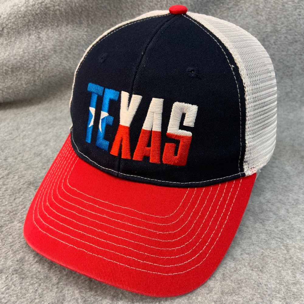 Texas Flag Embroidered Unisex Navy Red Buc-ee's Trucker Hat Snapback OS